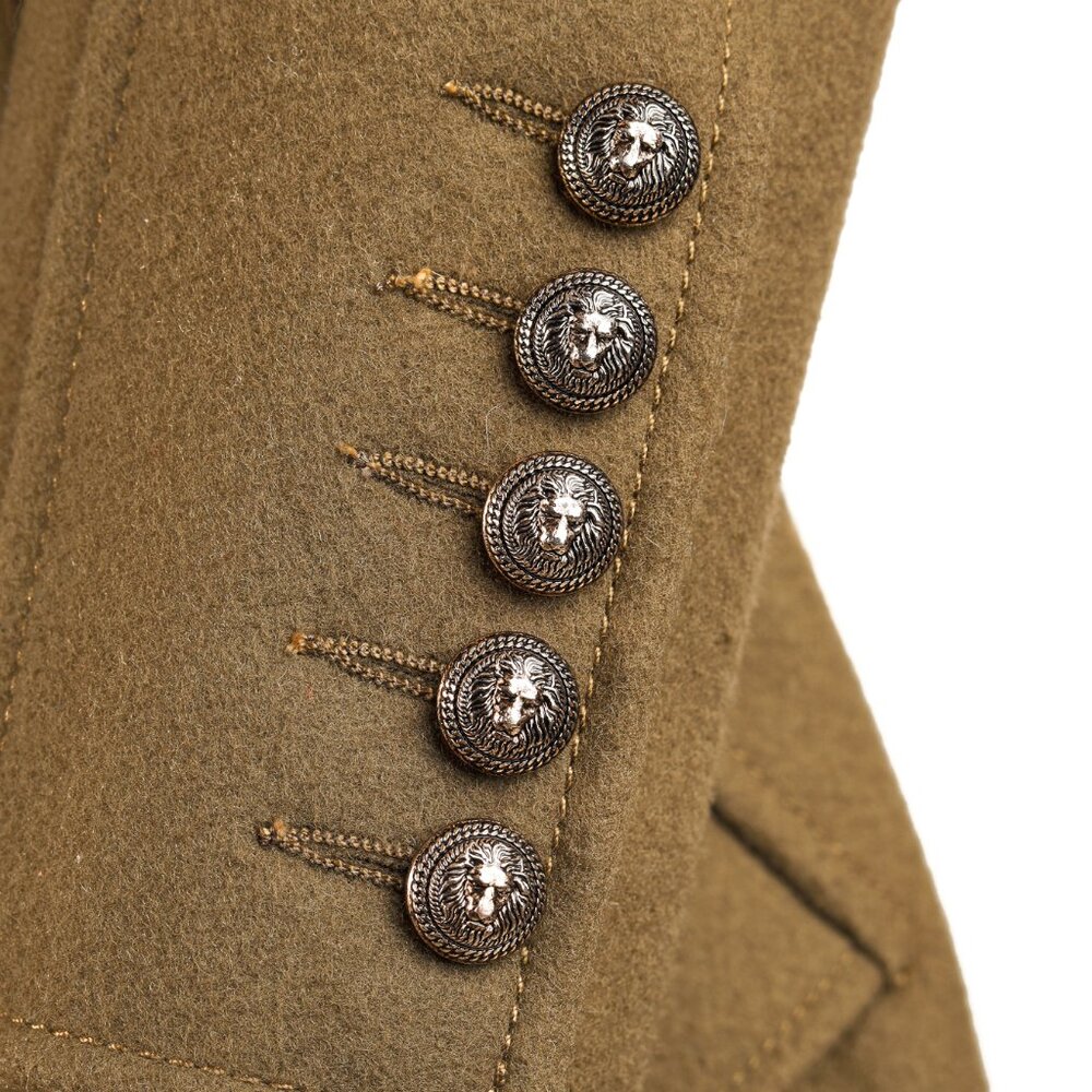 Balmain PF/14 Green Belted Double-Breasted Wool Trench Coat - Picture 7 of 14